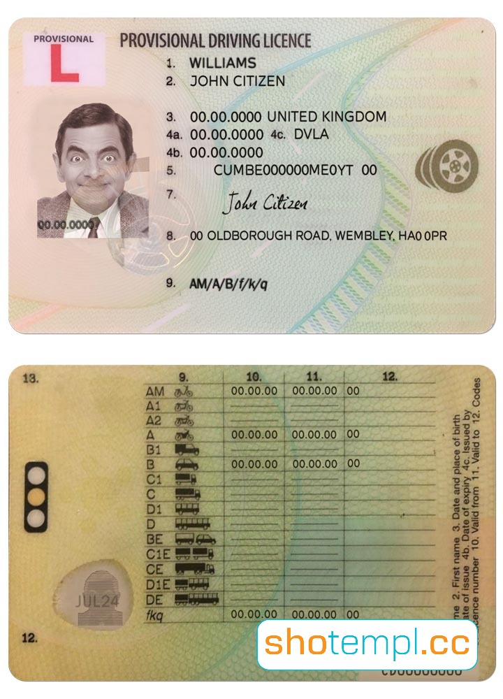United Kingdom (UK) Driver License PSD Template V5